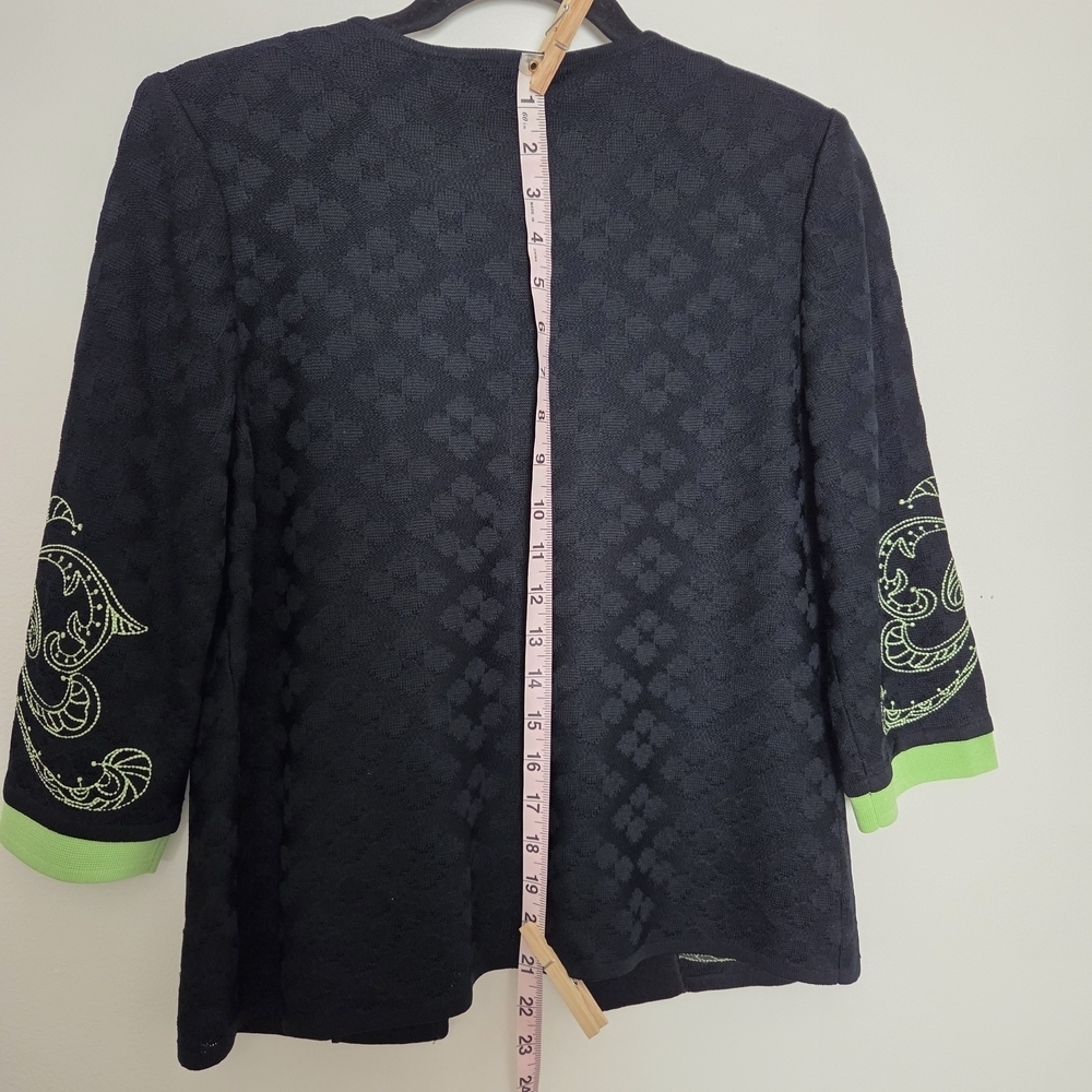 Ming Wang Black and Green Embroidered Open Cardigan Jacket XS - Picture 5 of 8